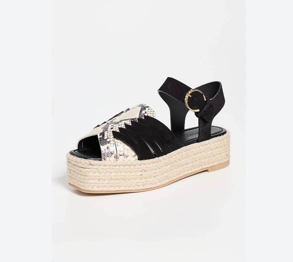 Ulla Johnson Elsa Espadrille Sandal in Noir Python Colorblock 37